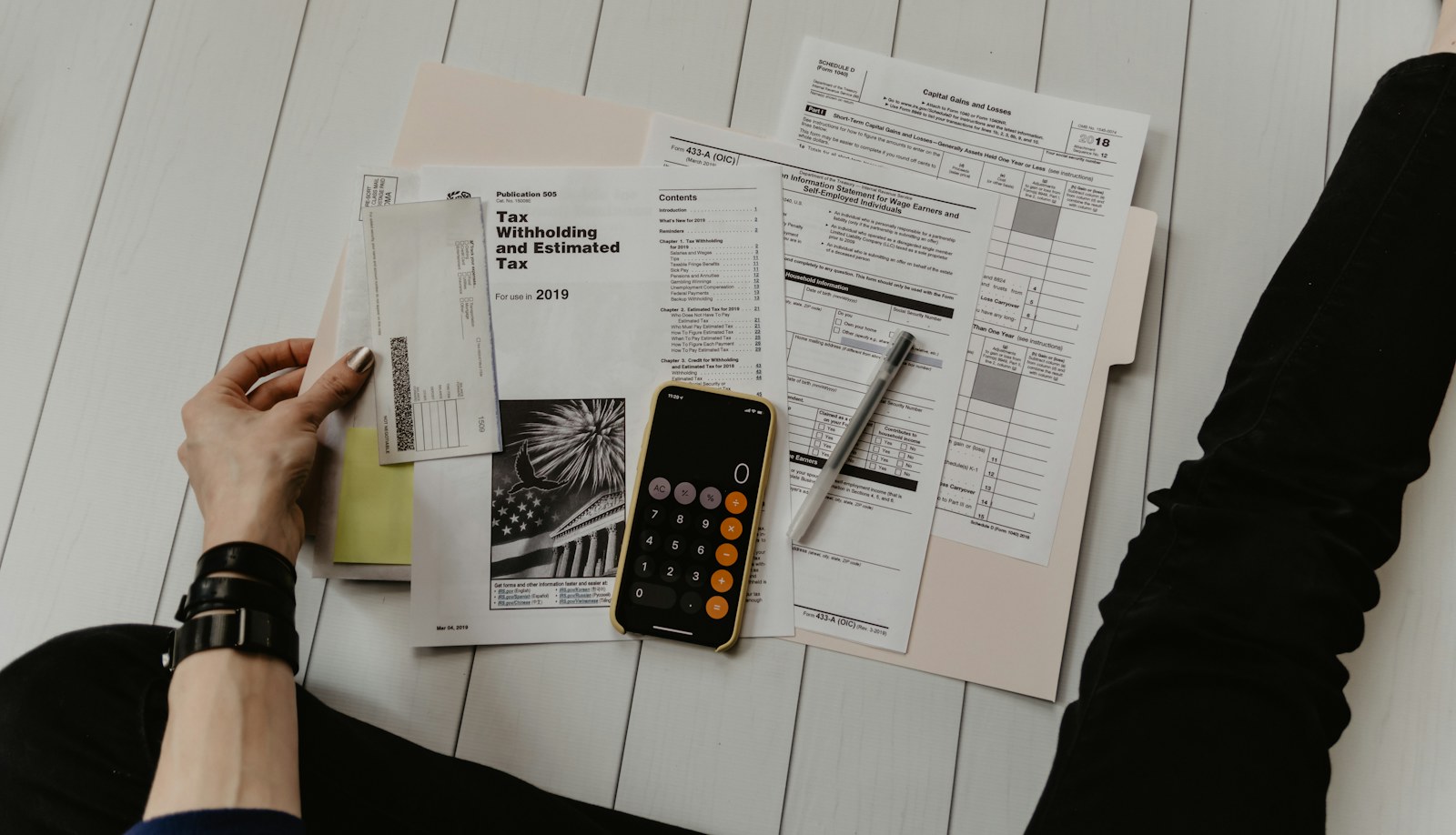 Financial documents and calculator